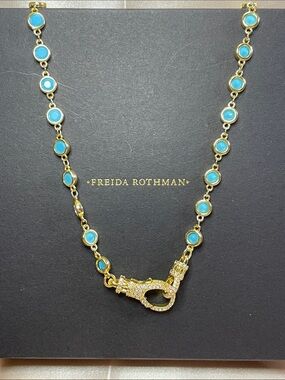 Freida Rothman Turquoise Bezel Pave Clasp Necklace NWT $169 MSRP